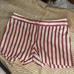 LOFT Red and White Striped Bermuda Shorts